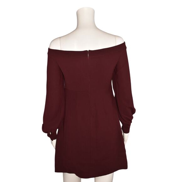 JILL JILL STUART $325 Burgundy Long Sleeve Off-The-Shoulder Dress Size 2 - Picture 2 of 4